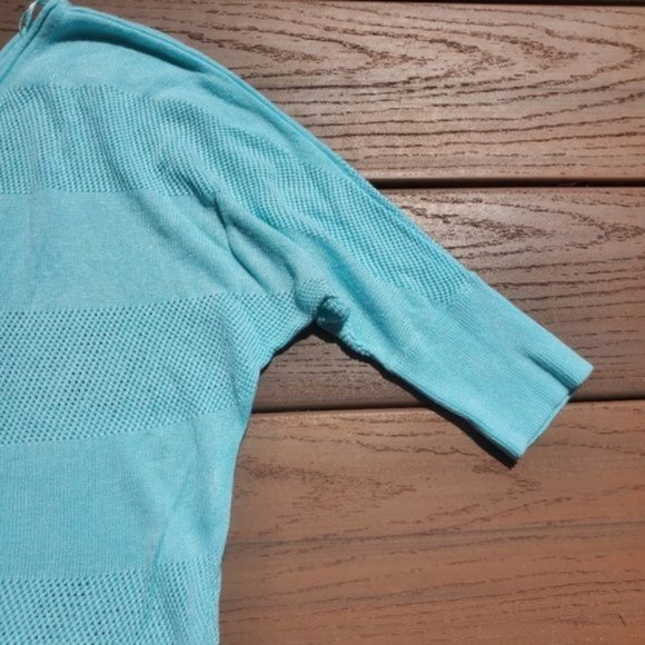 Express Aqua Blue Sweater Dolman Sleeve V Neck Open Knit Stripe Preppy Casual XS - Picture 6 of 7